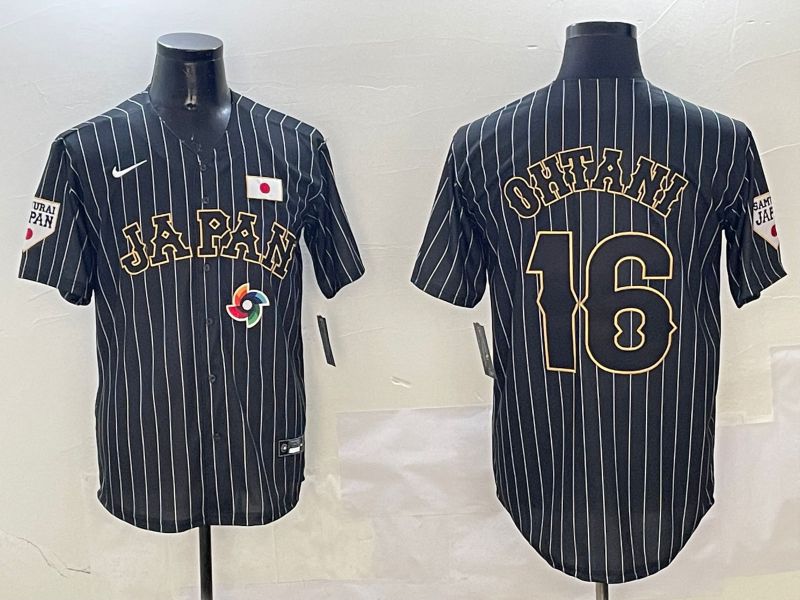 Men 2025 World Cub Japan #16 Ohtani Black Stripe Nike MLB Jersey style 2->kansas city royals->MLB Jersey